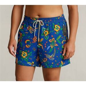 Polo Ralph Lauren Traveler Swim Trunks Men 2XB Blue Floral Bird Print NWT